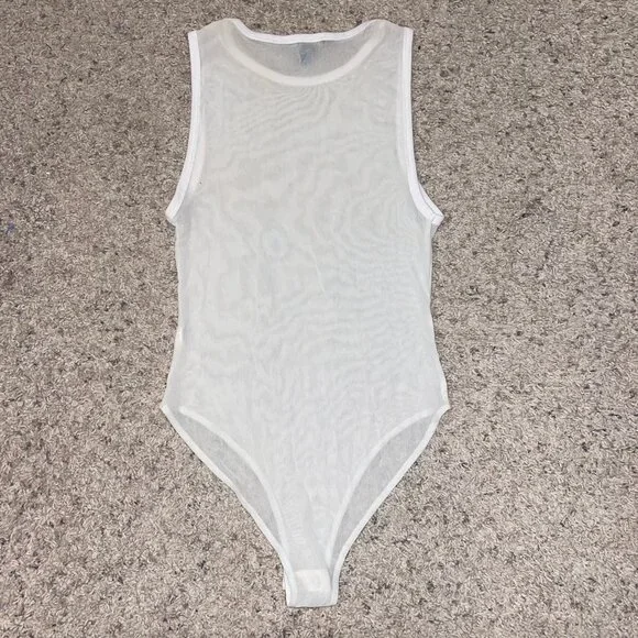 White Sheer Mesh Bodysuit - Picture 2 of 7